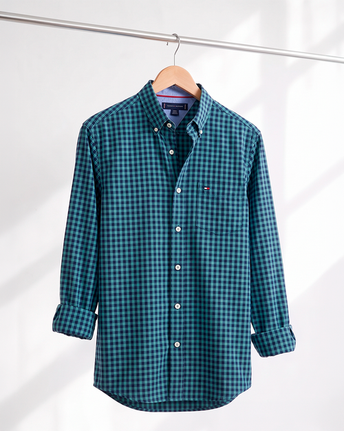 Camisa Xadrez Tommy Hilfiger Manga Longa Verde e Marinho