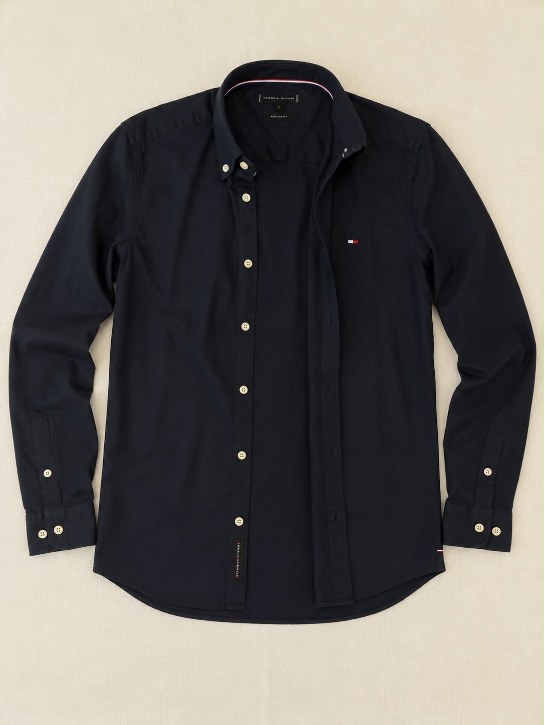 Camisa Social Tommy Hilfiger Manga Longa Azul Marinho