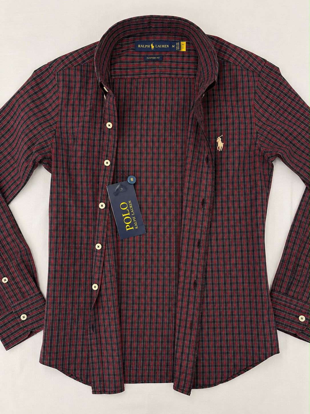Camisa Xadrez Polo Ralph Lauren Manga Longa Vermelha e Preta