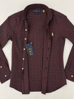 Camisa Xadrez Polo Ralph Lauren Manga Longa Vermelha e Preta