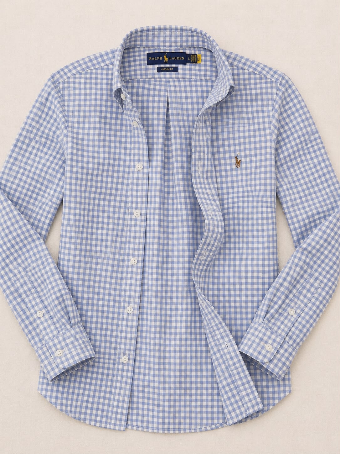Camisa Xadrez Ralph Lauren Manga Longa Vichy Azul Claro