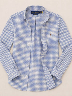 Camisa Xadrez Ralph Lauren Manga Longa Vichy Azul Claro