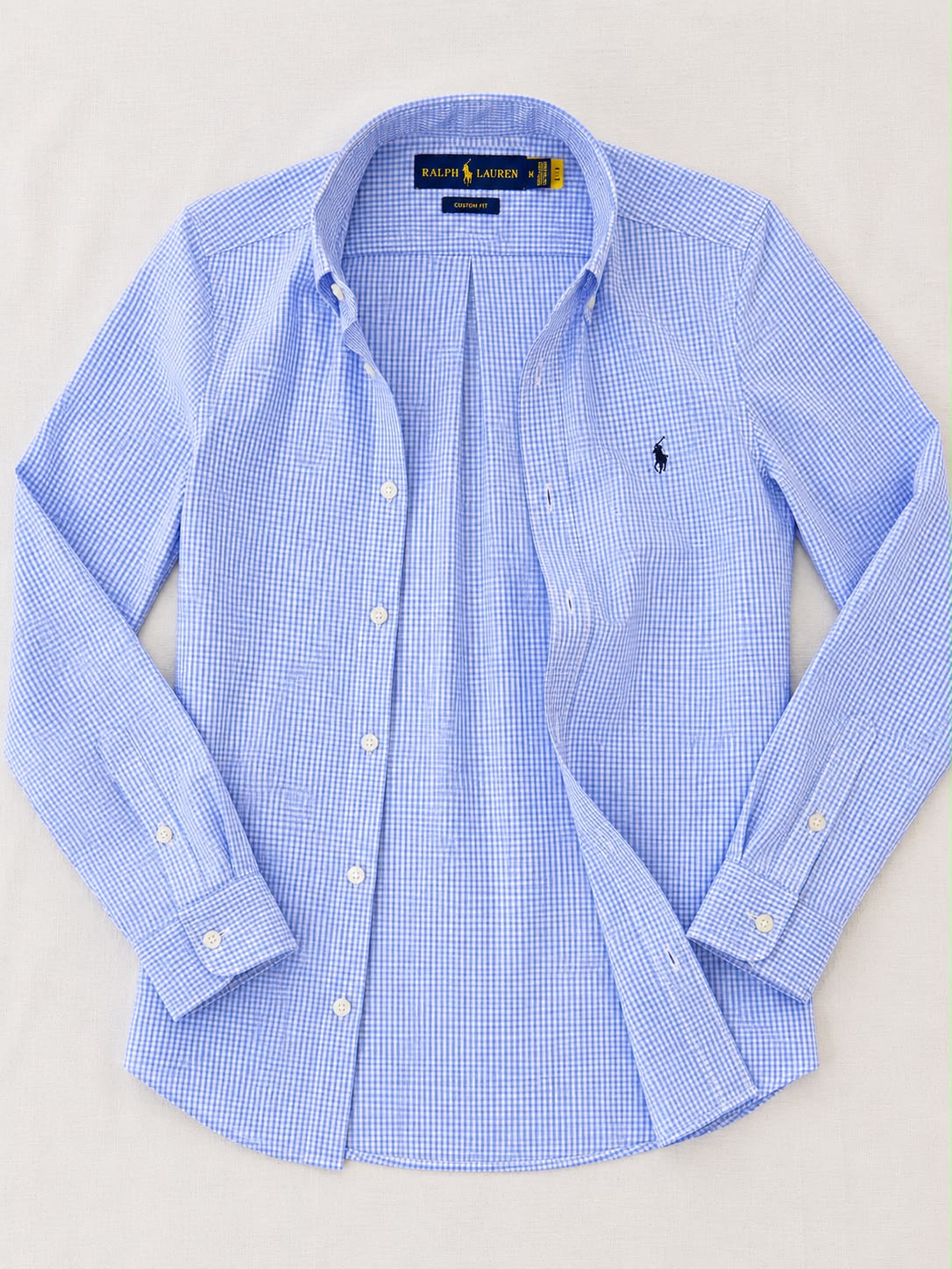 Camisa Xadrez Ralph Lauren Manga Longa Vichy Azul Royal