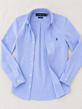 Camisa Xadrez Ralph Lauren Manga Longa Vichy Azul Royal