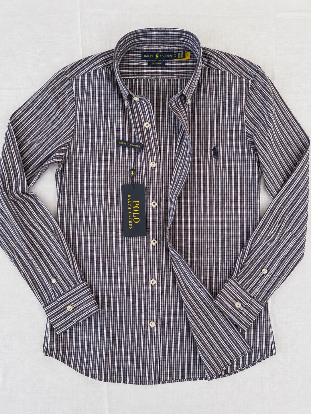 Camisa Xadrez Polo Ralph Lauren Manga Longa Cinza