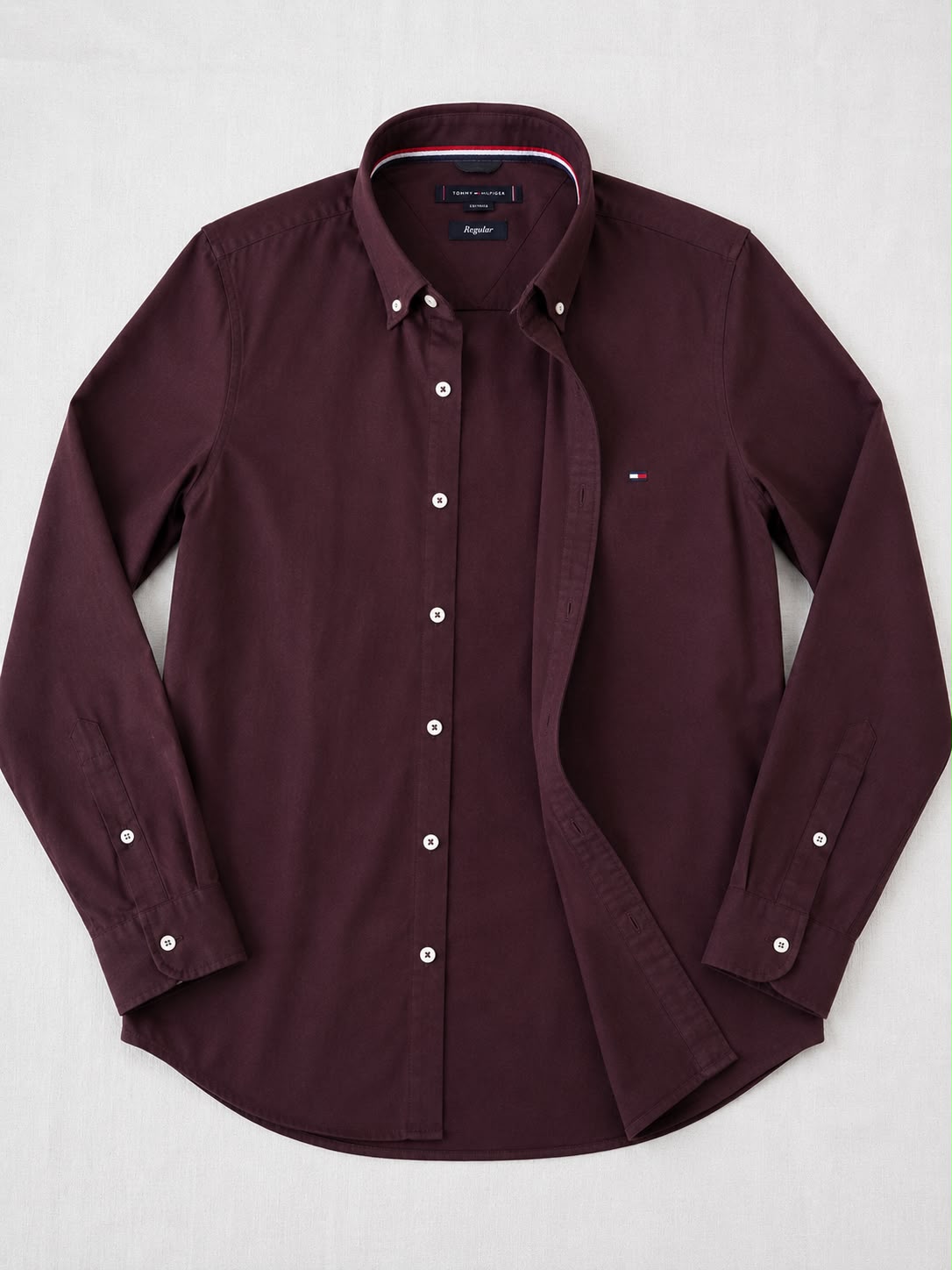 Camisa Social Tommy Hilfiger Manga Longa Vinho