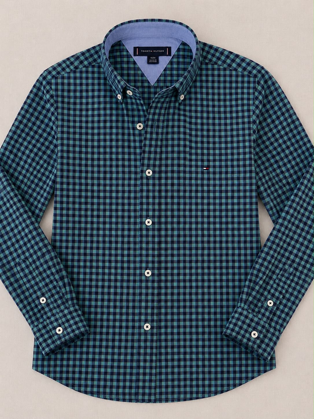 Camisa Xadrez Tommy Hilfiger Manga Longa Verde e Marinho