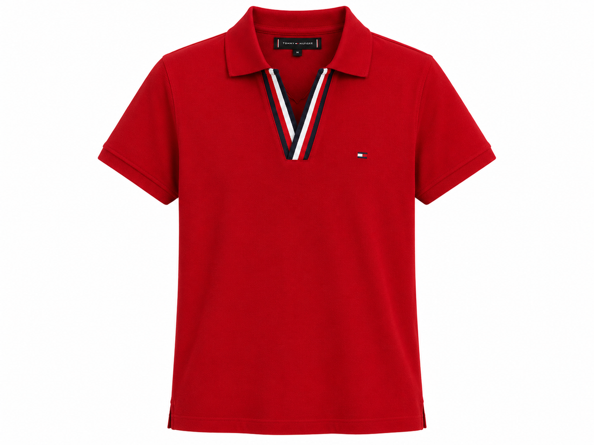 Camisa Polo Tommy Hilfiger Gola V Vermelha