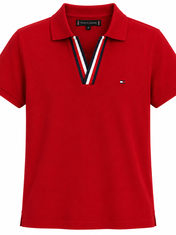 Camisa Polo Tommy Hilfiger Gola V Vermelha