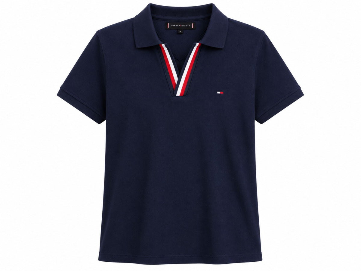 Camisa Polo Tommy Hilfiger Gola V Azul Marinho