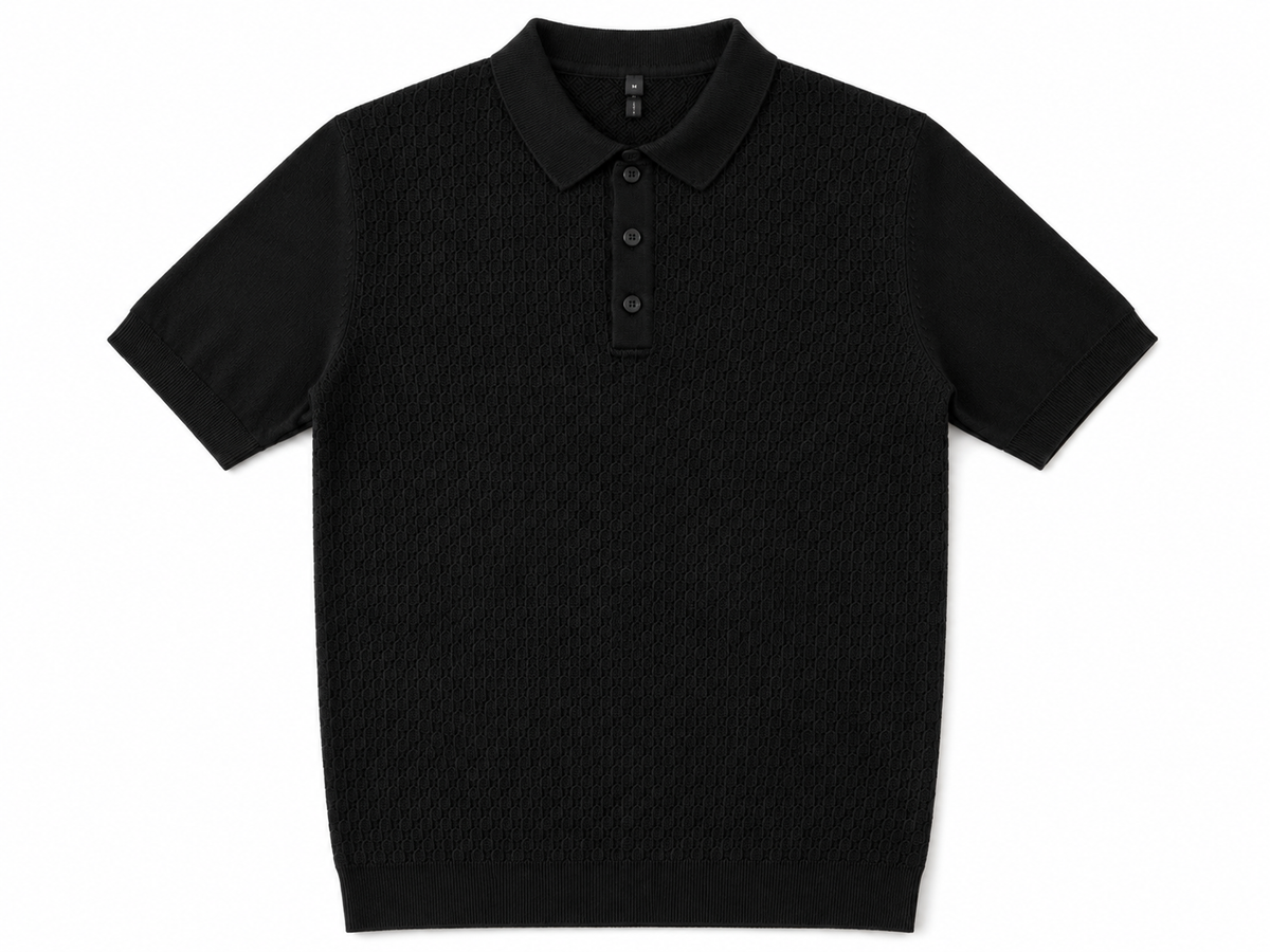Camisa Polo em Tricô Texturizado Preto