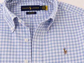 Camisa Xadrez Ralph Lauren Manga Longa Vichy Azul Claro