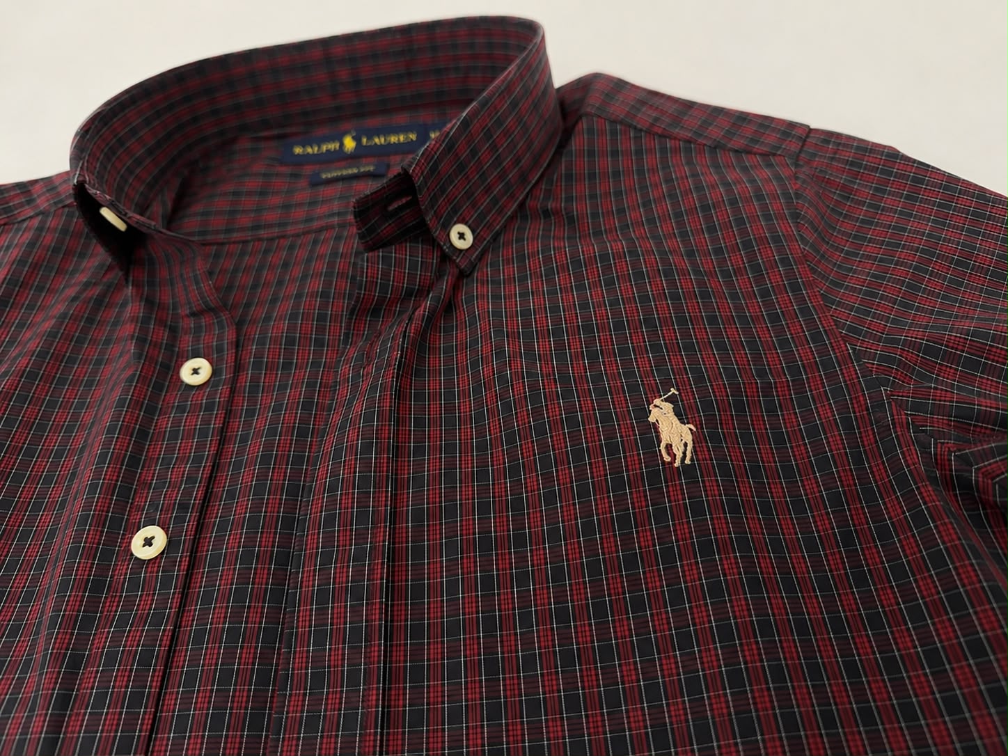 Camisa Xadrez Polo Ralph Lauren Manga Longa Vermelha e Preta