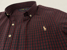 Camisa Xadrez Polo Ralph Lauren Manga Longa Vermelha e Preta