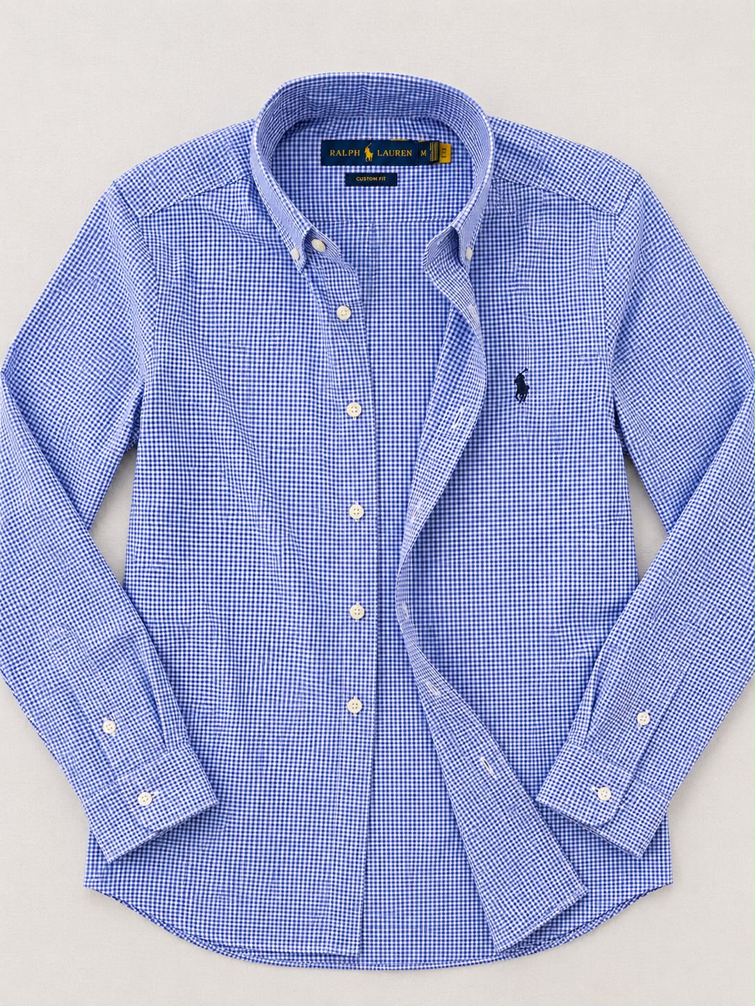 Camisa Xadrez Ralph Lauren Manga Longa Vichy Azul Royal