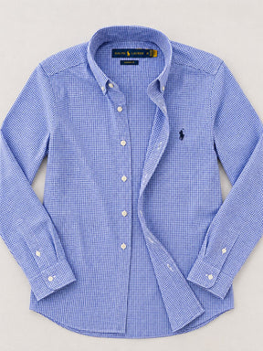 Camisa Xadrez Ralph Lauren Manga Longa Vichy Azul Royal