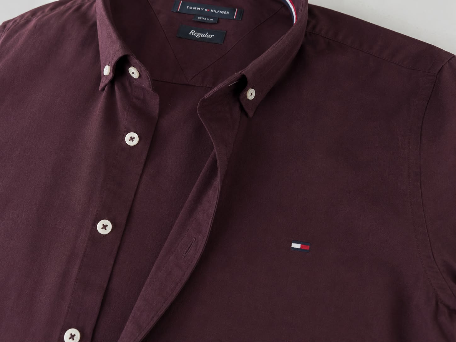 Camisa Social Tommy Hilfiger Manga Longa Vinho