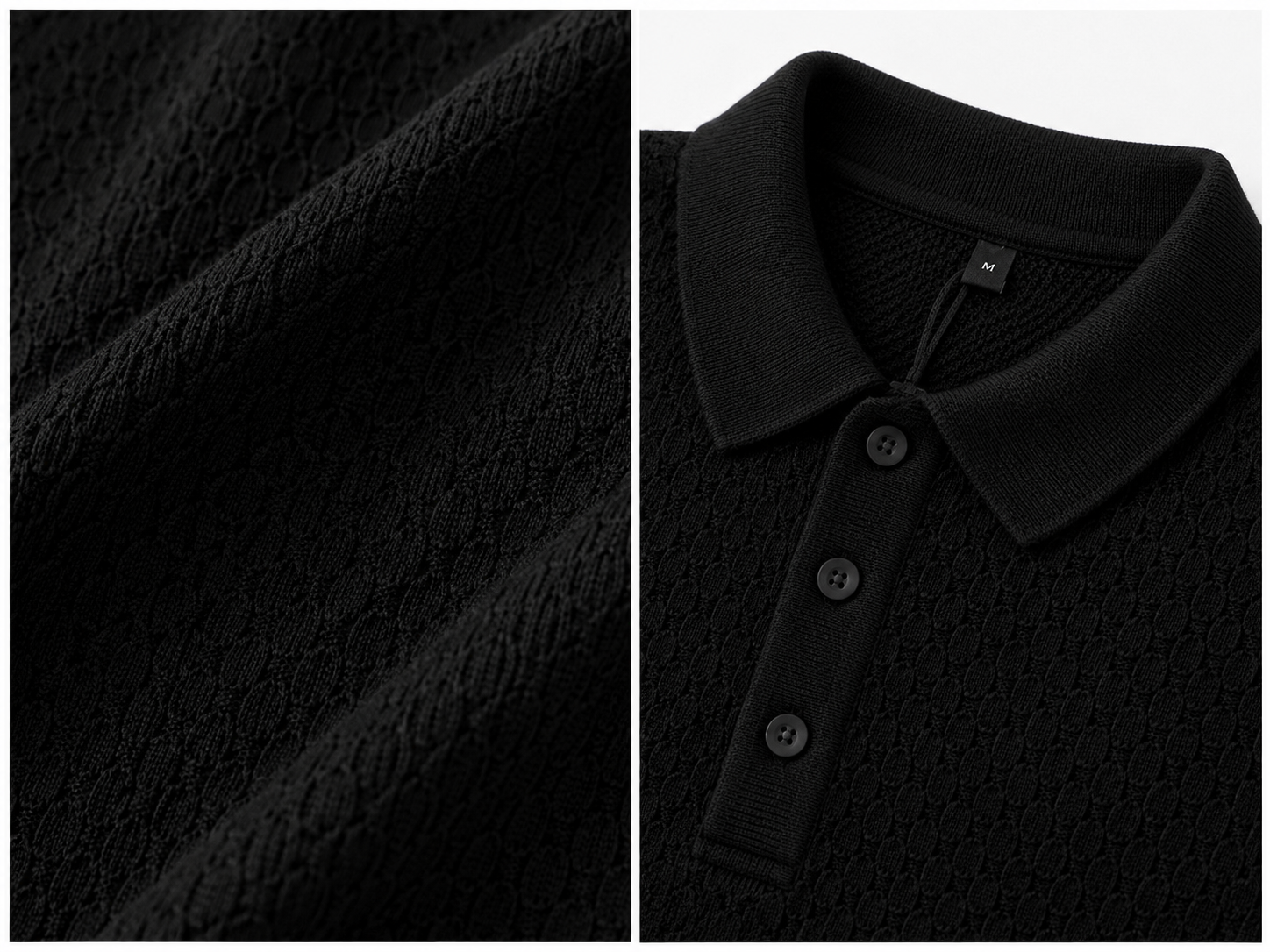 Camisa Polo em Tricô Texturizado Preto