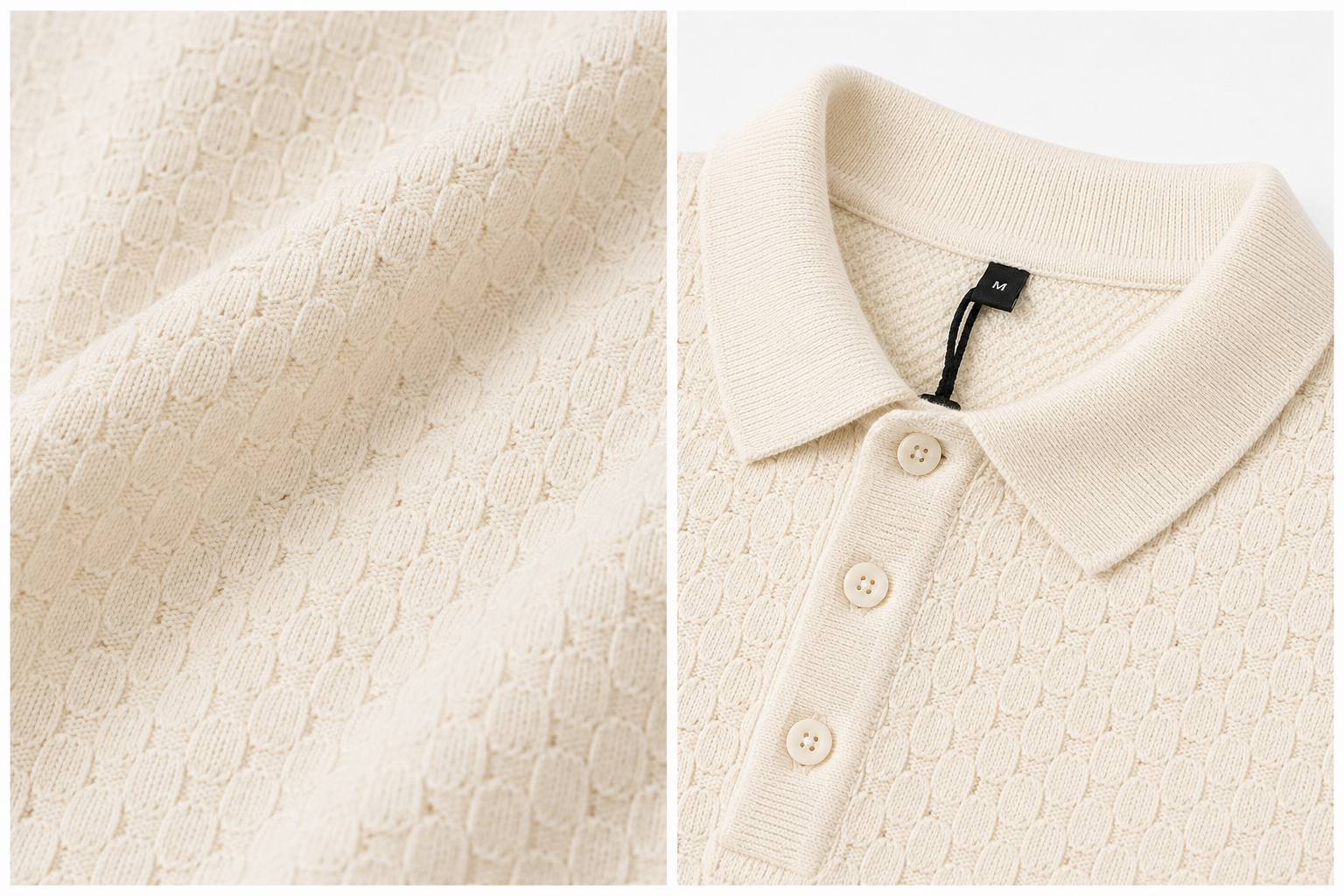 Camisa Polo em Tricô Texturizado Off-White