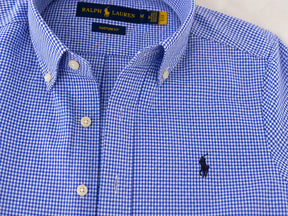Camisa Xadrez Ralph Lauren Manga Longa Vichy Azul Royal