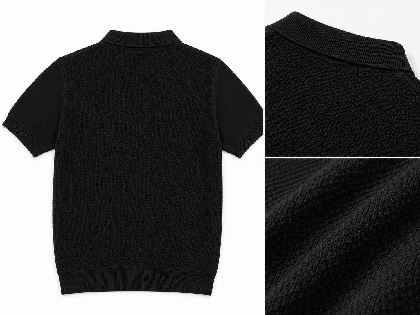 Camisa Polo em Tricô Texturizado Preto