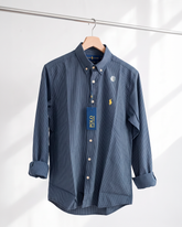 Camisa Xadrez Polo Ralph Lauren Manga Longa Vichy Cinza e Marinho