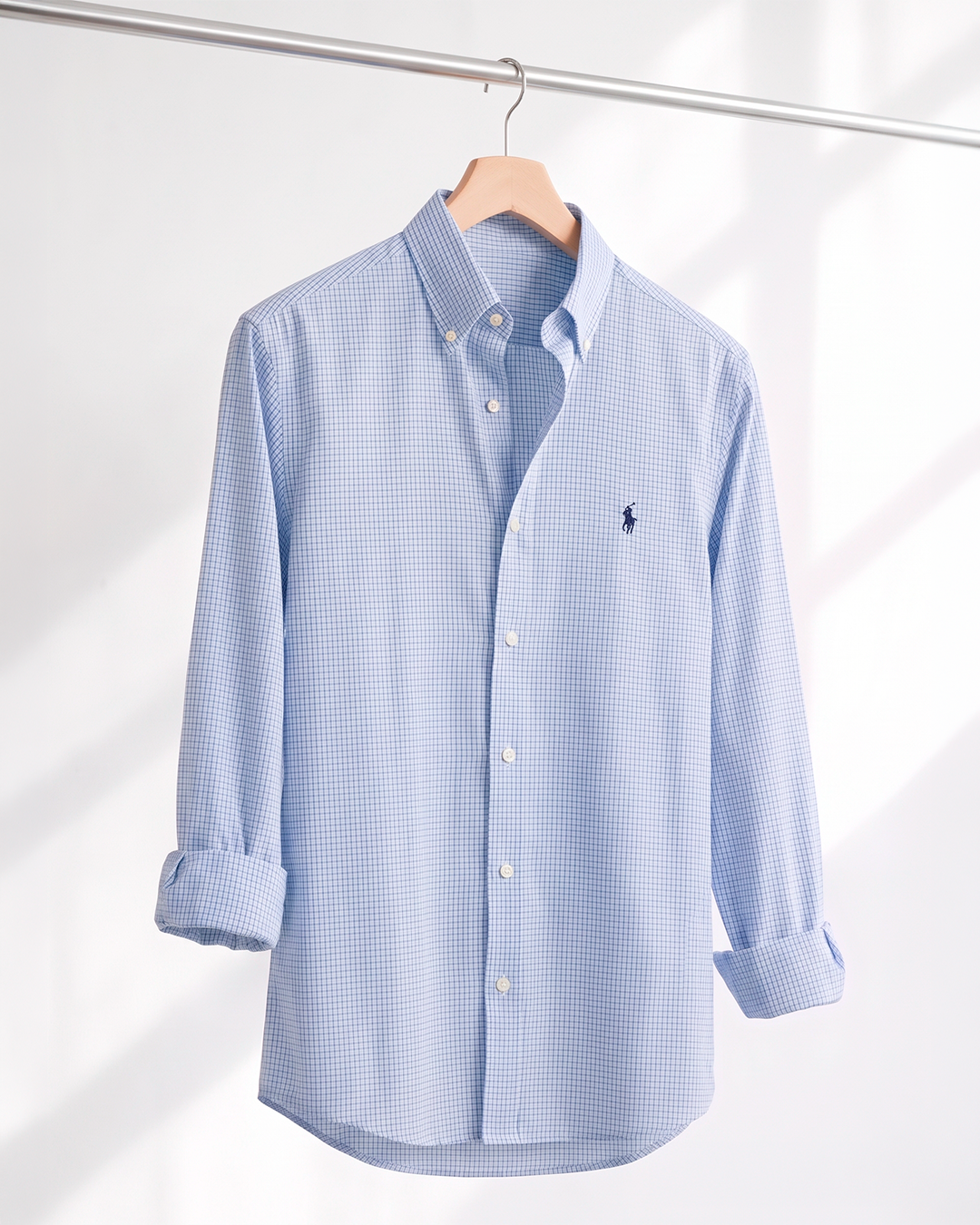 Camisa Xadrez Polo Ralph Lauren Manga Longa Tattersall Azul Claro