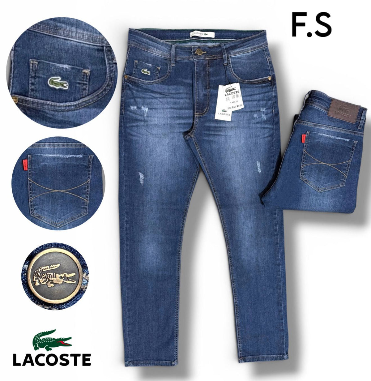 Calça Jeans Lacoste Slim Azul Médio