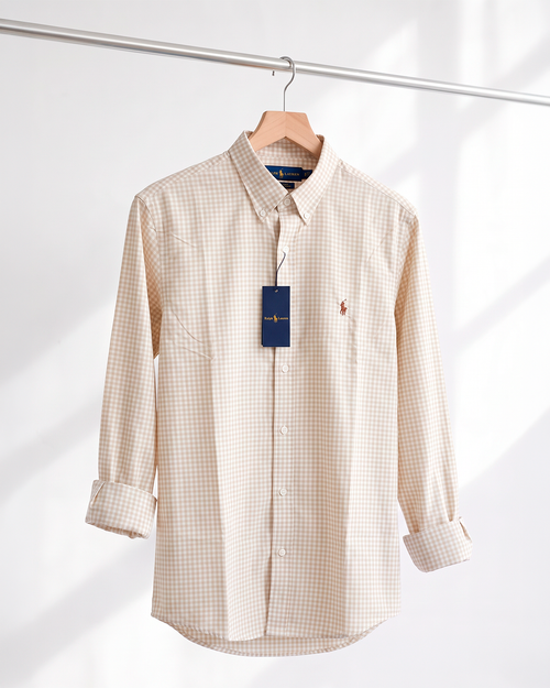 Camisa Xadrez Polo Ralph Lauren Manga Longa Vichy Bege