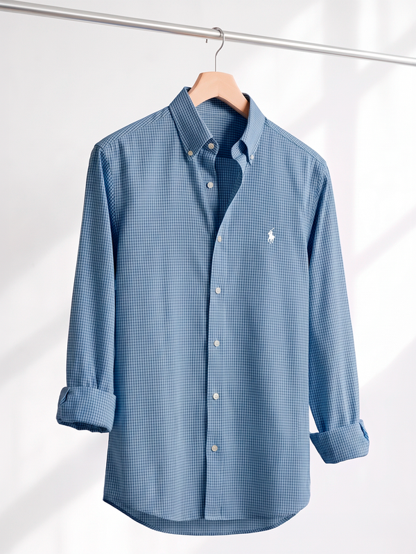Camisa Xadrez Polo Ralph Lauren Manga Longa Vichy Azul Marinho