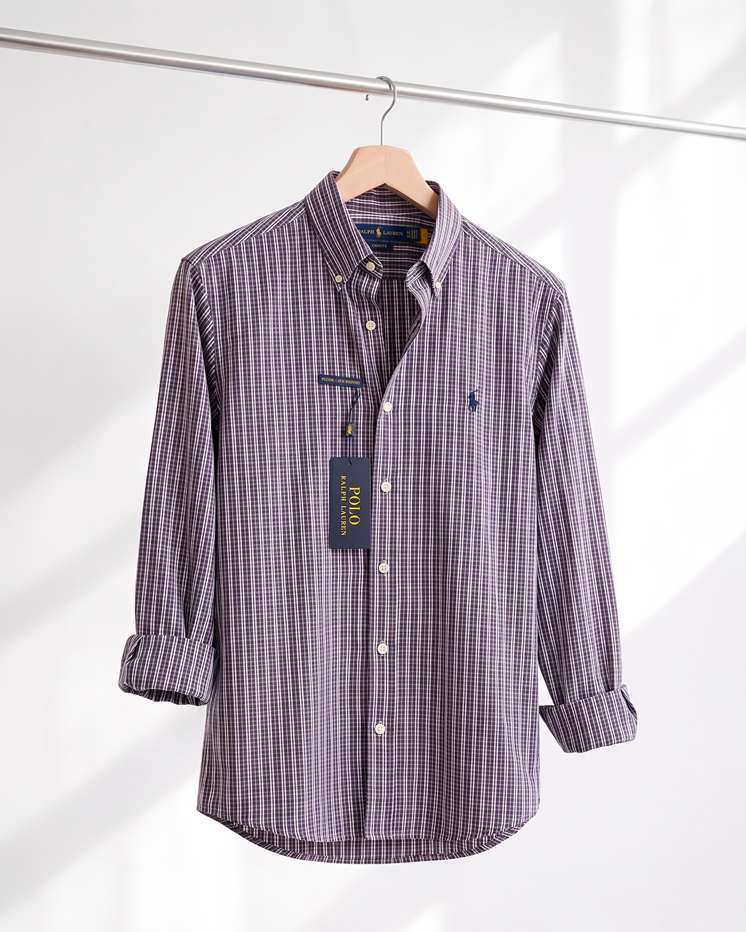 Camisa Xadrez Polo Ralph Lauren Manga Longa Cinza