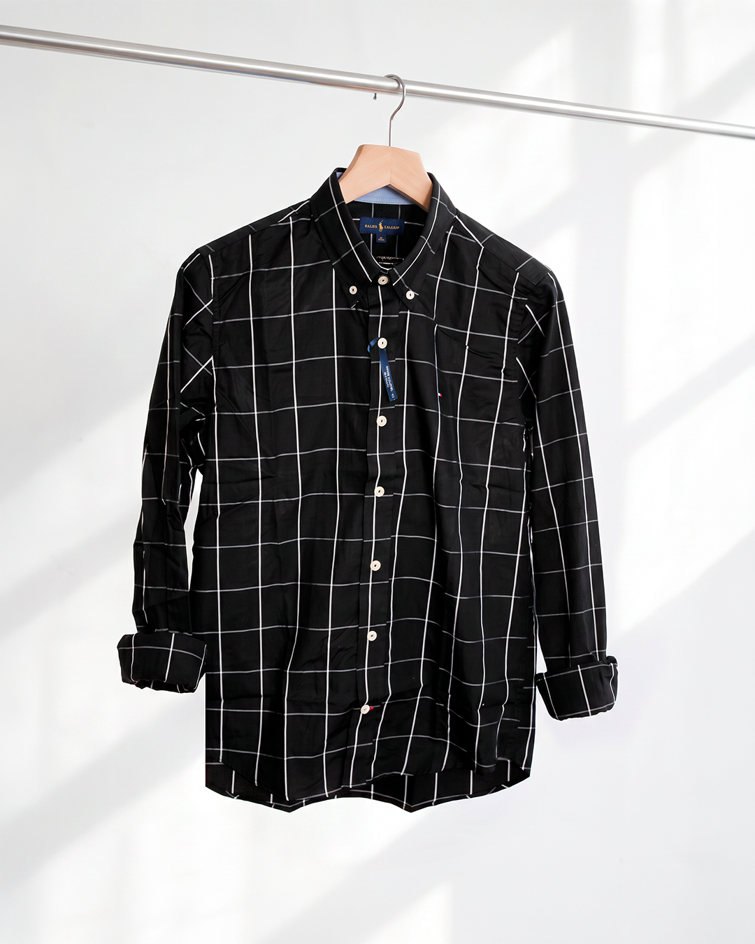 Camisa Xadrez Tommy Hilfiger Manga Longa Preta