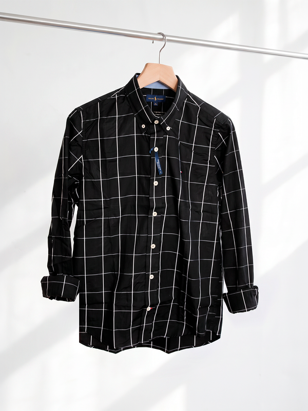 Camisa Xadrez Tommy Hilfiger Manga Longa Preta