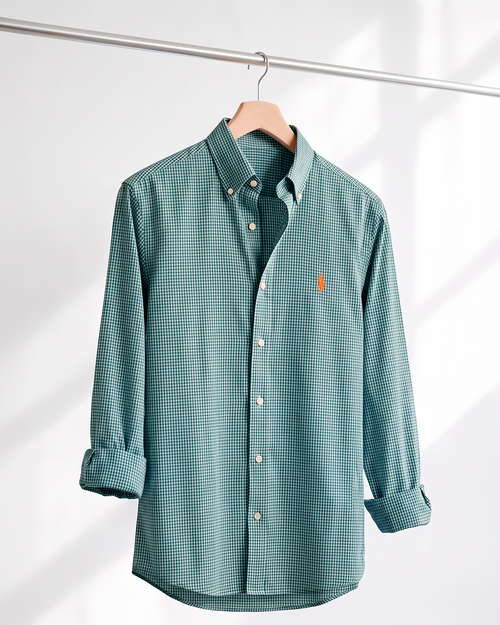 Camisa Xadrez Polo Ralph Lauren Manga Longa Vichy Verde e Marinho