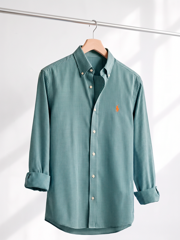 Camisa Xadrez Polo Ralph Lauren Manga Longa Vichy Verde e Marinho