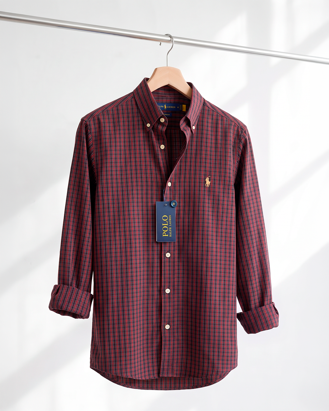 Camisa Xadrez Polo Ralph Lauren Manga Longa Vermelha e Preta