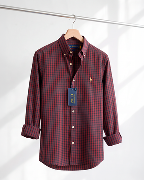 Camisa Xadrez Polo Ralph Lauren Manga Longa Vermelha e Preta