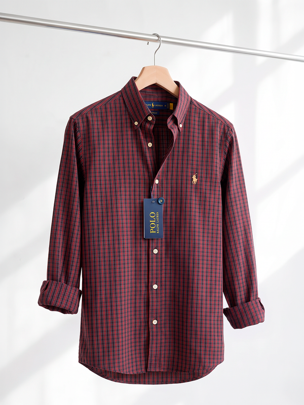 Camisa Xadrez Polo Ralph Lauren Manga Longa Vermelha e Preta