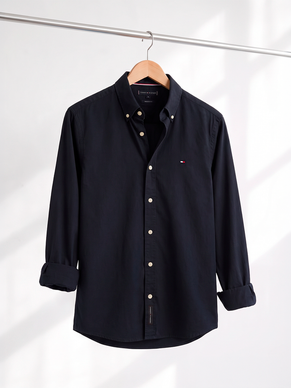 Camisa Social Tommy Hilfiger Manga Longa Azul Marinho