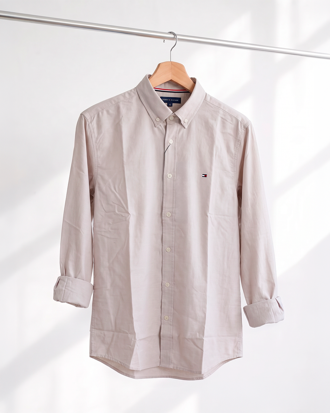 Camisa Social Tommy Hilfiger Manga Longa Cinza Claro