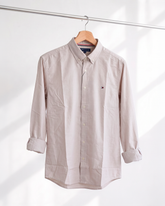 Camisa Social Tommy Hilfiger Manga Longa Cinza Claro