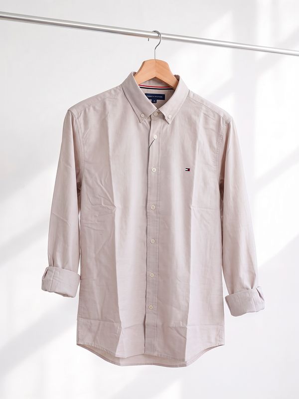 Camisa Social Tommy Hilfiger Manga Longa Cinza Claro