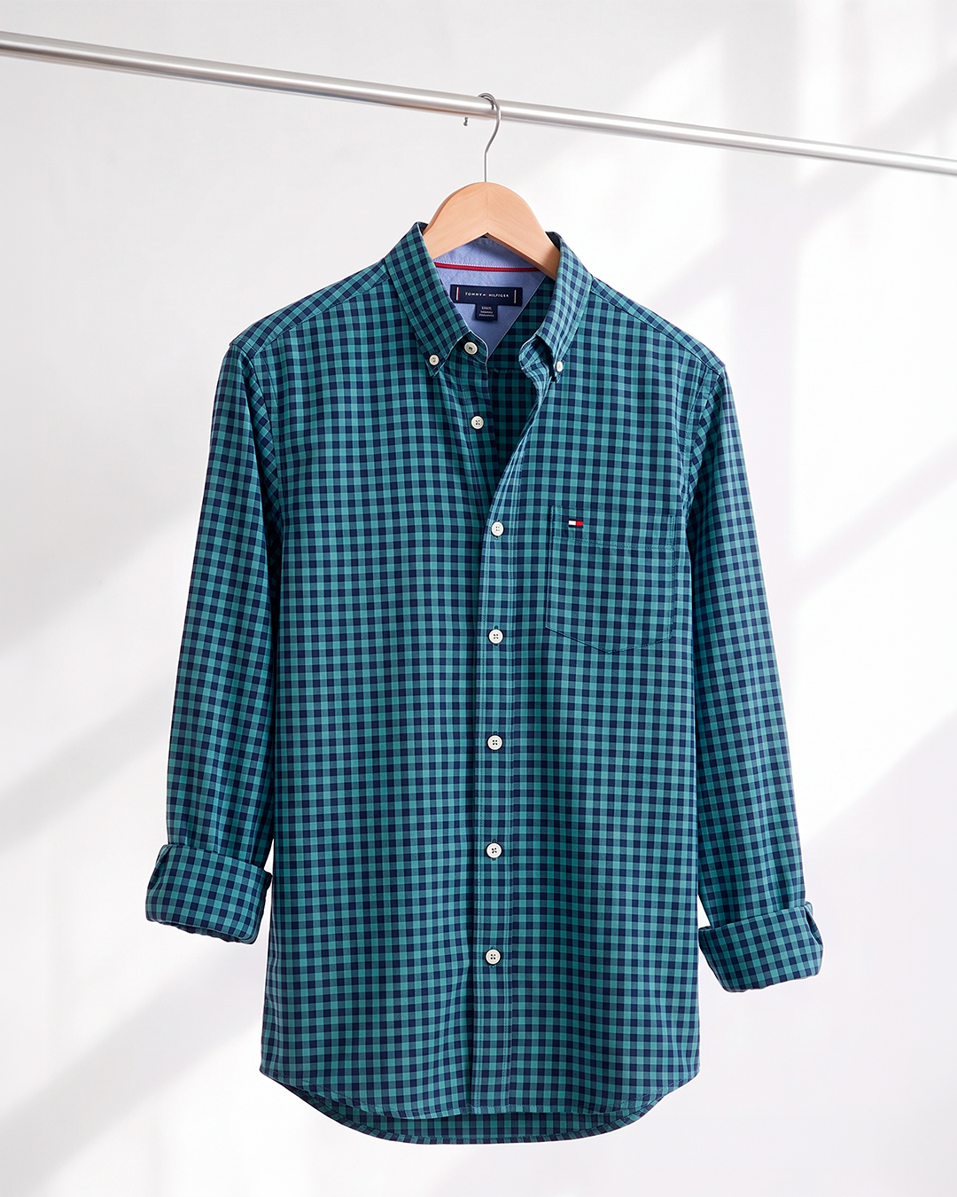 Camisa Xadrez Tommy Hilfiger Manga Longa Verde e Marinho