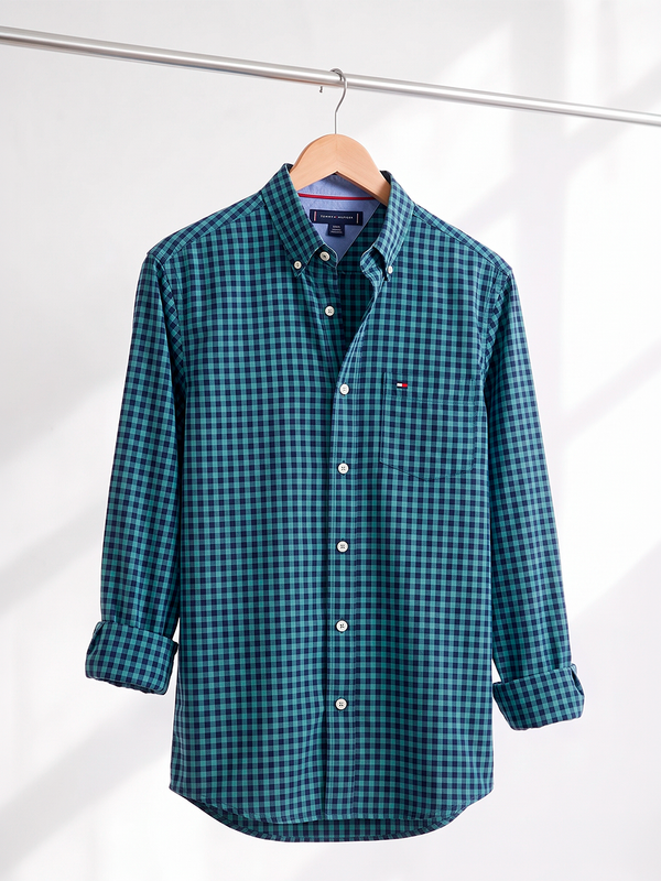 Camisa Xadrez Tommy Hilfiger Manga Longa Verde e Marinho