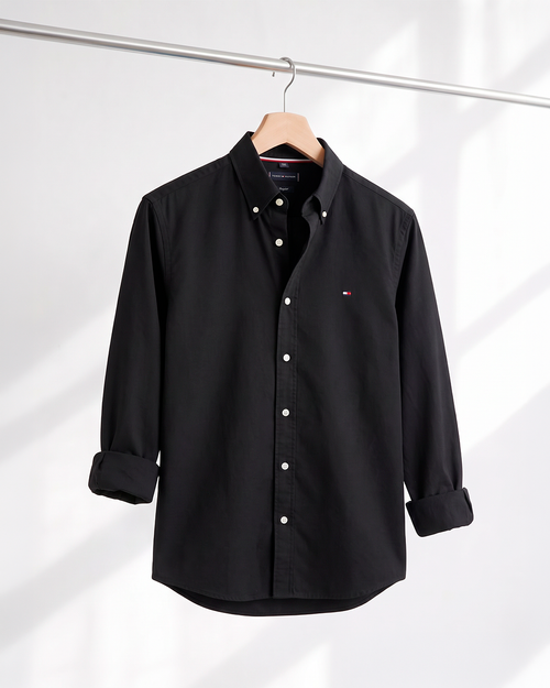 Camisa Social Tommy Hilfiger Manga Longa Preta
