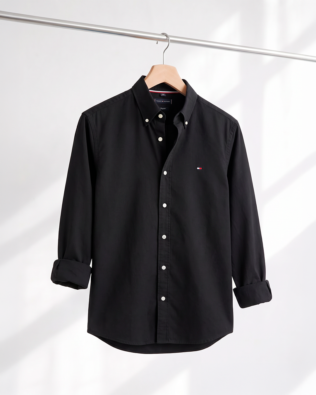 Camisa Social Tommy Hilfiger Manga Longa Preta