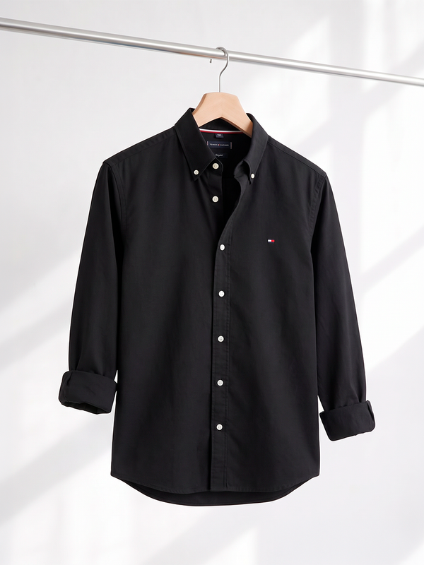 Camisa Social Tommy Hilfiger Manga Longa Preta