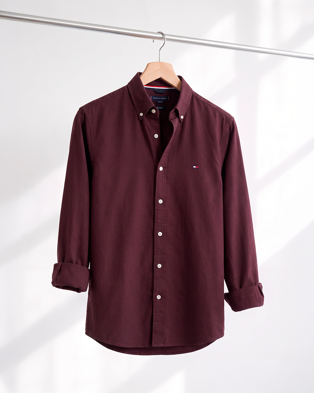 Camisa Social Tommy Hilfiger Manga Longa Vinho