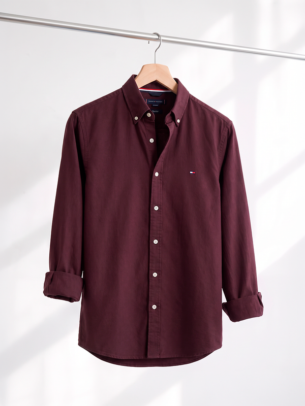 Camisa Social Tommy Hilfiger Manga Longa Vinho
