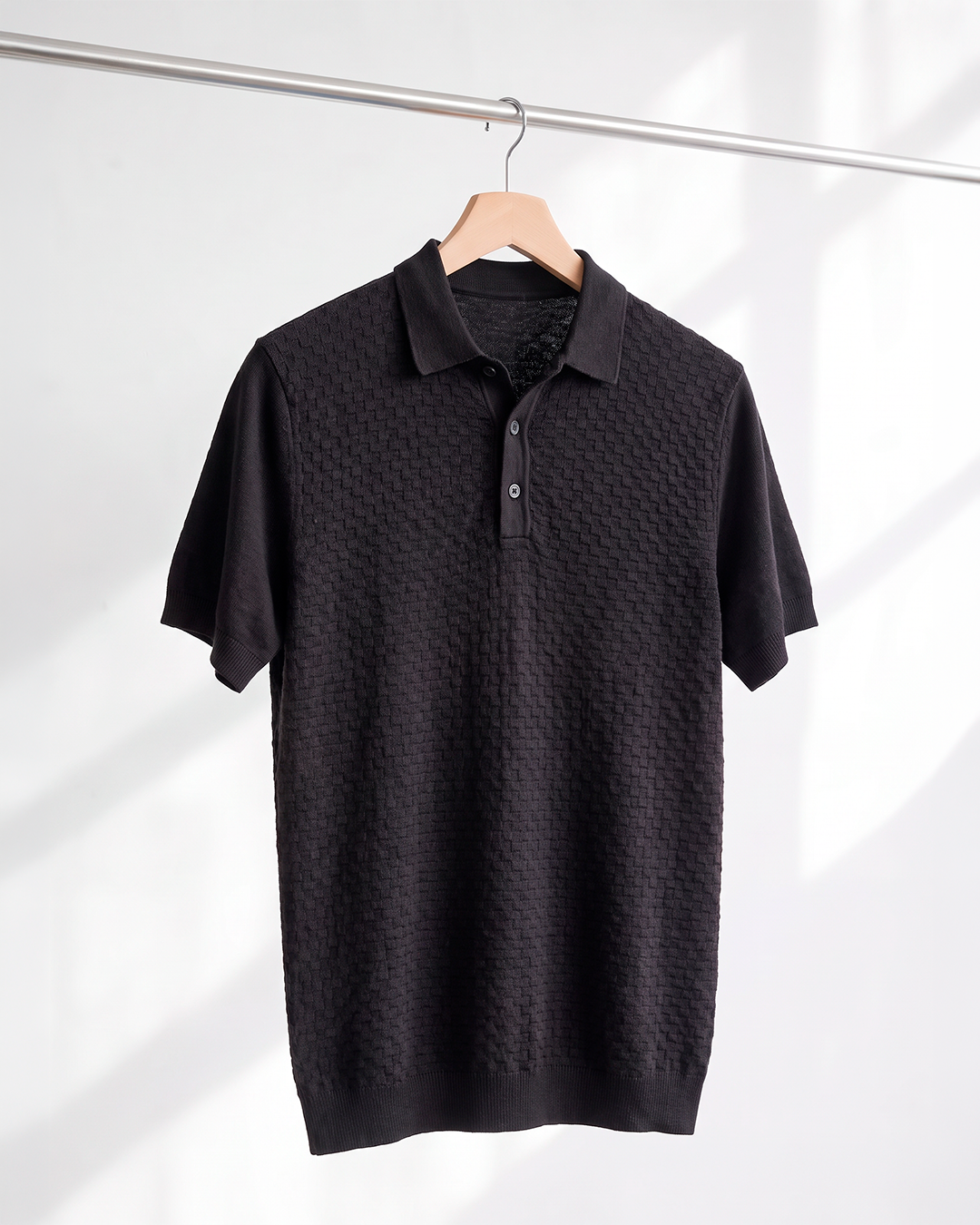 Camisa Polo em Tricô Texturizado Preto